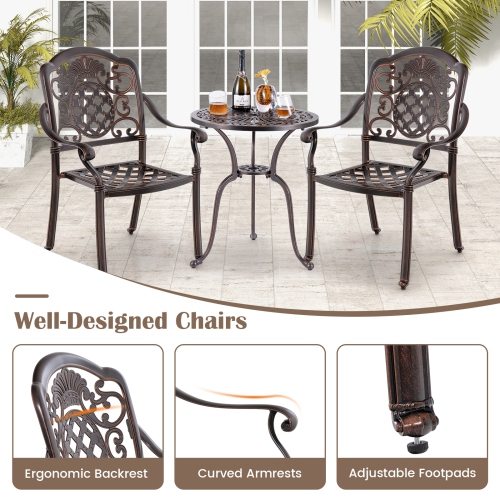 Gymax 4PCS Cast Aluminum Chairs Outdoor Metal Armchairs w/ Ergonomic Curved Seat Patio