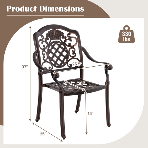 Gymax 4PCS Cast Aluminum Chairs Outdoor Metal Armchairs w/ Ergonomic Curved Seat Patio