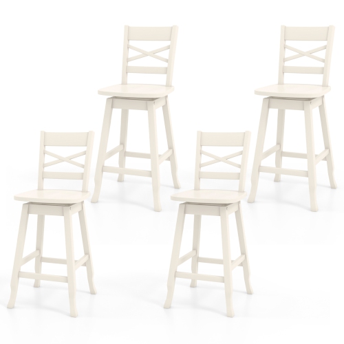 GYMAX  4PCs 24" Counter Height Stool Swivel Bar Stool Rubber Wood W/ Inclined Backrest