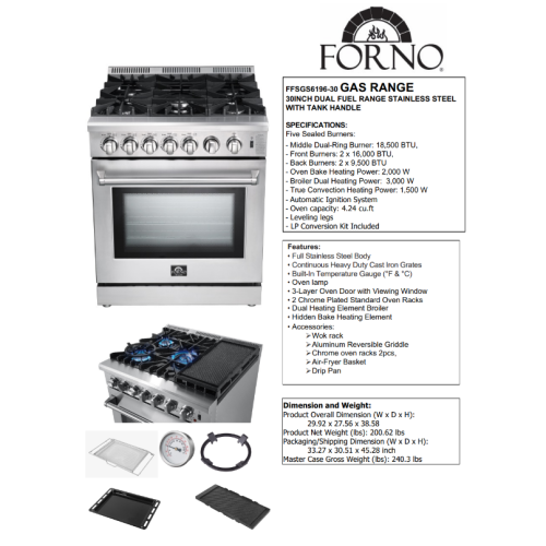 Forno Lazio 30″ Freestanding Dual Fuel Range