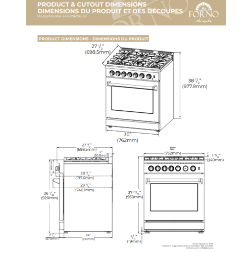 Forno Lazio 30″ Freestanding Dual Fuel Range