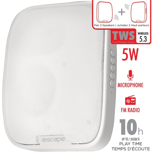 Escape - Wireless Wall Speaker with FM Radio and Integrated Microphone, White