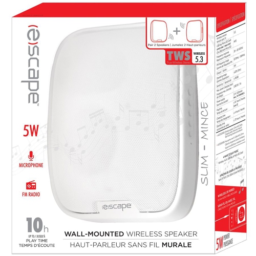Escape - Wireless Wall Speaker with FM Radio and Integrated Microphone, White