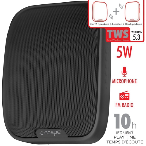 Escape - Wireless Wall Speaker with FM Radio and Integrated Microphone, Black