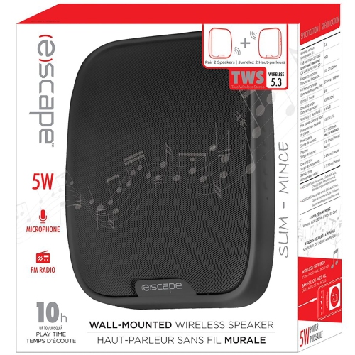 Escape - Wireless Wall Speaker with FM Radio and Integrated Microphone, Black