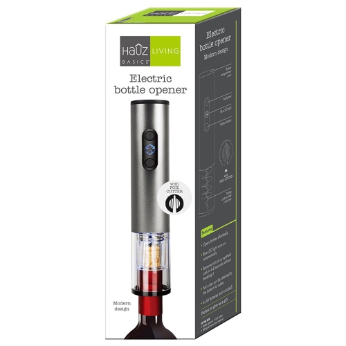 Hauz - ouvre-bouteille électrique à piles avec coupe-capsule, argenté