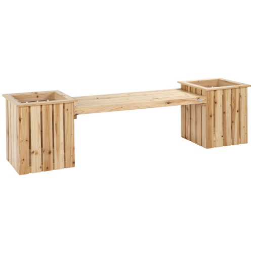 Tabouret de jardin en bois Outsunny, banc de plante d'extérieur avec 2 jardinières carrées pour la cour, le patio et le porche, bois naturel