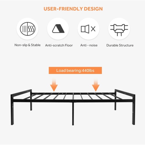 Twin Size Metal Bed Frames, 14 Inch High Heavy Duty Platform Bed Mattress Foundation with High Load Capacity 440Lbs and Steel Slat Support