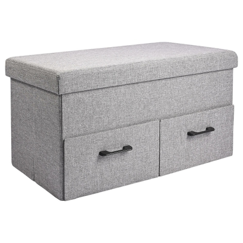 Pouf de rangement de 31 po avec deux tiroirs, tabouret de rangement pliant pour les pieds et repose-pieds rembourré