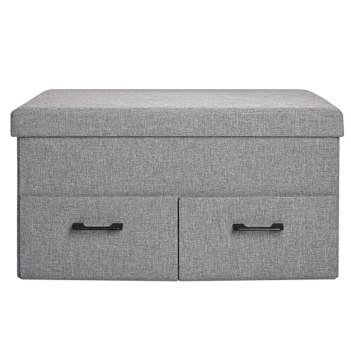 31 Inches Storage Ottoman With Two Drawer, Poly Linen Folding Ottomans Storage Chest Foot Rest Stool and Padded Seat Footrest