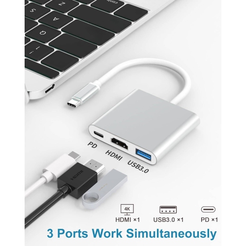 USB C Hub, USB C to HDMI Multiport Adapter and USB 3.0 PD Charging Port, Thunderbolt 3/4 to HDMI, Type-C Digital AV Multiport Adapter forMonitor,