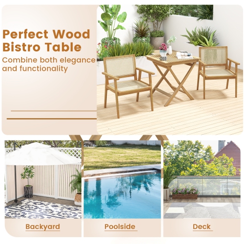Gymax 27.5'' Bistro Table w/ Slatted Tabletop Sturdy Wood Frame & Thickened Top Patio