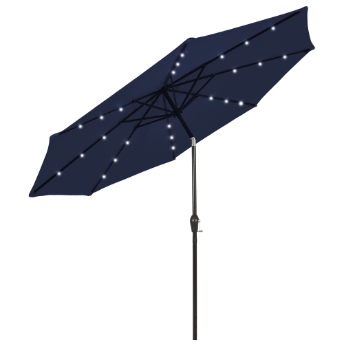 GYMAX  9Ft Solar Umbrella Led Patio Market Steel Tilt W/ Crank Outdoor Patio In Navy