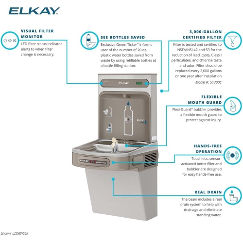 Elkay – poste de remplissage et glacière pour LZO8WSLK EZH2O bouteilles, gris granite clair