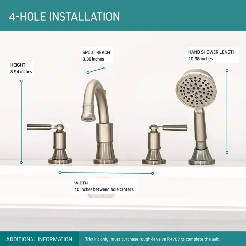 ROBINET DELTA PTT4523-BN Westchester – nécessaire d’encastrement pour baignoire romaine avec douche à main, nickel brossé