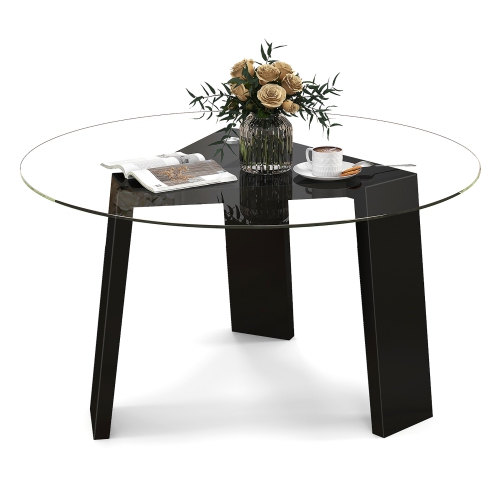 GYMAX  Round Coffee Table Modern Tempered Glass Top Accent Table W/ Transparent Tabletop