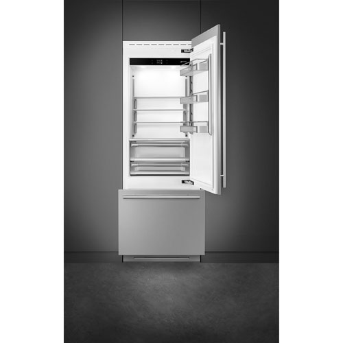 Smeg 30" 15 Cu. Ft. Built-in Bottom Freezer Refrigerator with Ice Dispenser - Stainless Steel