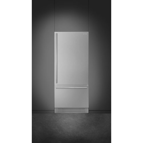 Réfrigérateur à congélateur inférieur encastrable 19 pi³ 36 po avec distributeur de glaçons de Smeg (RBMU36RX) - Acier inoxydable