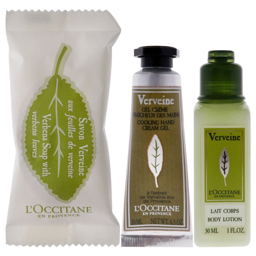 Essential Trio - Verbena by LOccitane for Unisex - 3 Pc 0.88oz Soap - Verbena Leaves, 1oz Body Lotion - Verbena, 0.3oz Hand Cream - Verbena