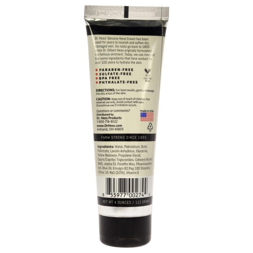 Genuine Hand Cream by Dr. Hess for Unisex - 4 oz Hand Cream