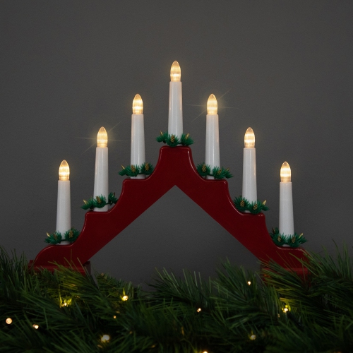 LED Lighted Christmas Candelabra Bridge - 13" - Red Base - C6 Clear Lights