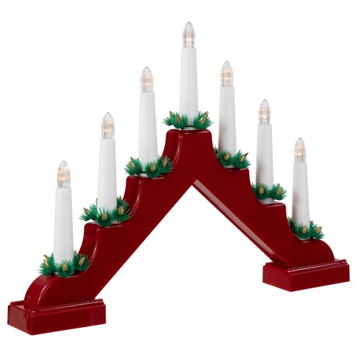 LED Lighted Christmas Candelabra Bridge - 13" - Red