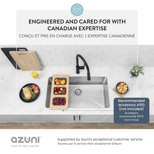 AZUNI Dual Mount 32" Single-Bowl Stainless Steel Kitchen Sink C132