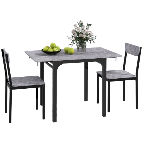 HOMCOM  Dining Table Set for 2, 3-Piece Kitchen Table Set for 2, Folding Rectangular Dining Table \w 2 Drop Leaves, 2 Chairs for Dining Room