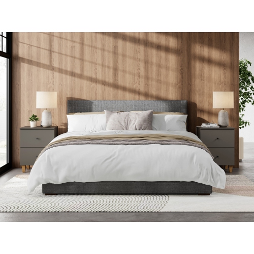 WAMPAT Set of 2 Nightstands with Charging Station &2 Drawers Storage Shelf, Modern End Tables Farmhouse Wood Bedside Table for Living Room and