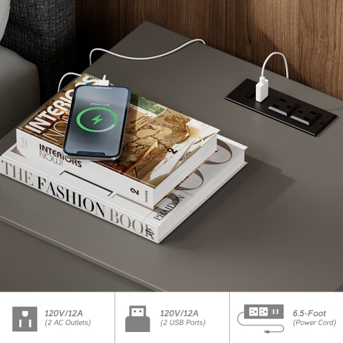 WAMPAT Set of 2 Nightstands with Charging Station &2 Drawers Storage Shelf, Modern End Tables Farmhouse Wood Bedside Table for Living Room and