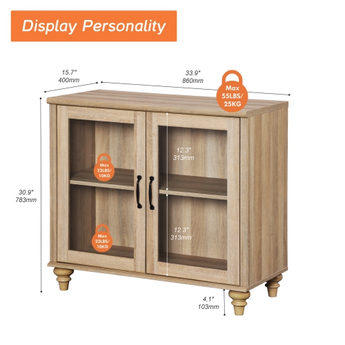 WAMAPT Sideboard Buffet Cabinet with Glass Door,Kitchen Storage Cabinets,Wood Coffee Bar Tables with Adjustable Shelf,Accent Sideboard Storage