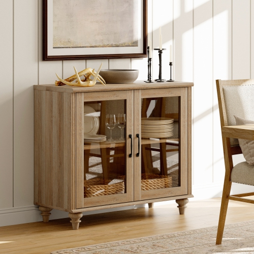 WAMAPT Sideboard Buffet Cabinet with Glass Door,Kitchen Storage Cabinets,Wood Coffee Bar Tables with Adjustable Shelf,Accent Sideboard Storage