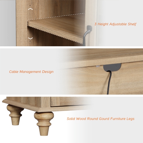 WAMAPT Sideboard Buffet Cabinet with Glass Door,Kitchen Storage Cabinets,Wood Coffee Bar Tables with Adjustable Shelf,Accent Sideboard Storage