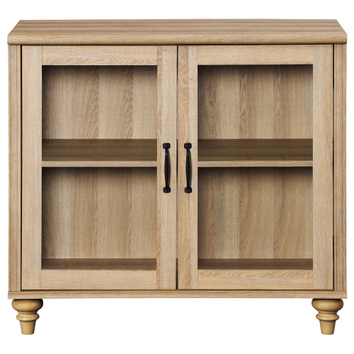 WAMPAT Farmhouse TV Stand for TVs Up to 43 inch,Glass Wood Universal TV Stand with 2 Storage Cabinets,Oak Entertainment Center for 32-43 inch Media