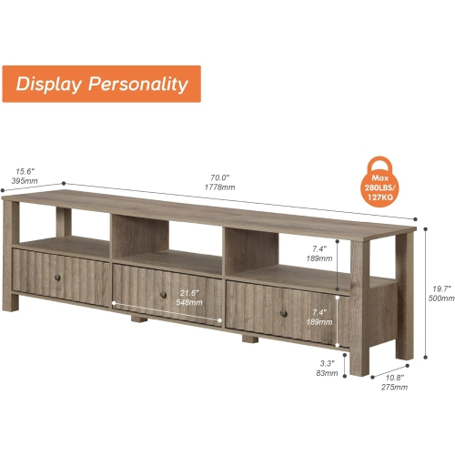 WAMPAT TV Stand for TVs up to 75 Inch,Brown Modern Entertainment Center for 80/70/65 inch TV Console Table with 6 Cubby Storage for Living Room