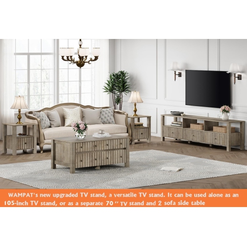 WAMPAT TV Stand for TVs up to 75 Inch,Brown Modern Entertainment Center for 80/70/65 inch TV Console Table with 6 Cubby Storage for Living Room