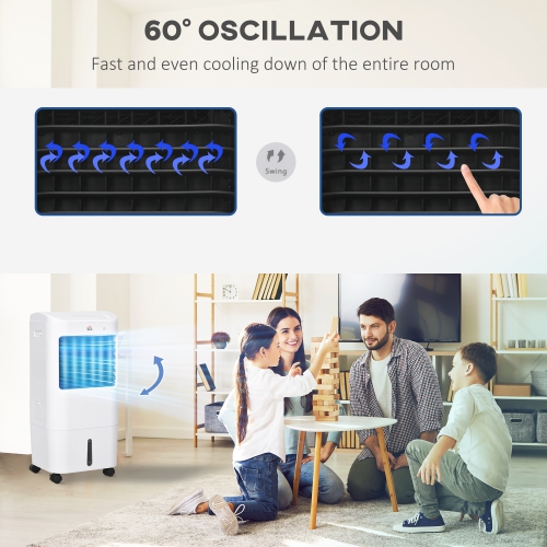 Refroidisseur d'air par évaporation portatif de 31 po de HOMCOM - Blanc