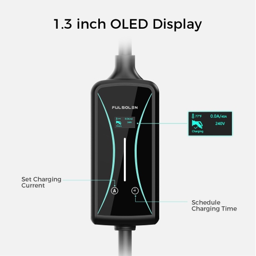 Fulsolen Level 2 EV Charger for Tesla, 40Amp/240V/9.6Kw EV Charger with J1772 to Tesla Adapter, Indoor/Outdoor Portable EV Charger with 22ft Cable,