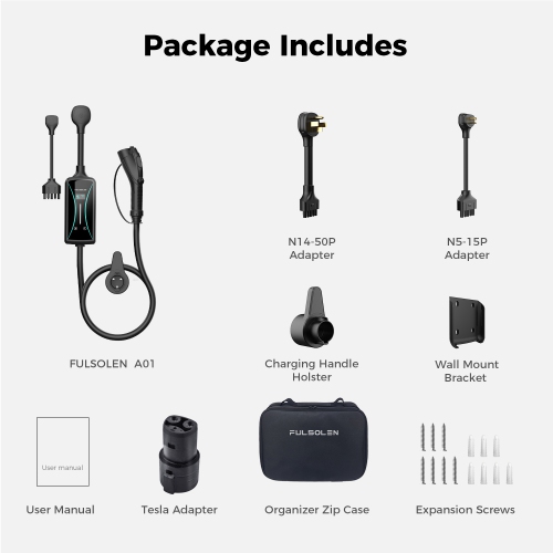 Fulsolen Level 2 EV Charger for Tesla, 40Amp/240V/9.6Kw EV Charger with J1772 to Tesla Adapter, Indoor/Outdoor Portable EV Charger with 22ft Cable,