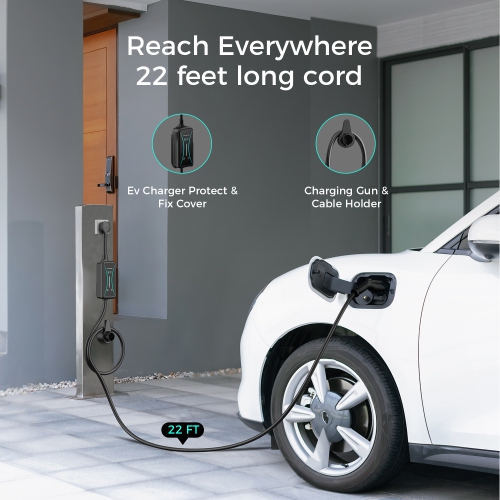 Fulsolen Level 2 EV Charger for Tesla, 40Amp/240V/9.6Kw EV Charger with J1772 to Tesla Adapter, Indoor/Outdoor Portable EV Charger with 22ft Cable,