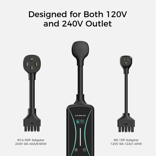 Fulsolen EV Charger for Tesla, 32Amp/7.6Kw/240V EV Charger with J1772 to Tesla Adapter, Indoor/Outdoor Portable EV Charger with 22ft Cable, NEMA 5-15