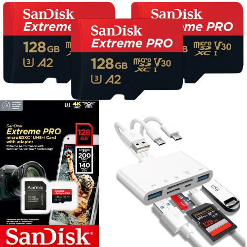 3* SanDisk Extreme PRO® 128GB micro SD Card | Speed: 200MB/s Read | 140MB/s Write | Extreme Performance SanDisk QuickFlow™ Technology | 5-in-1 Memory