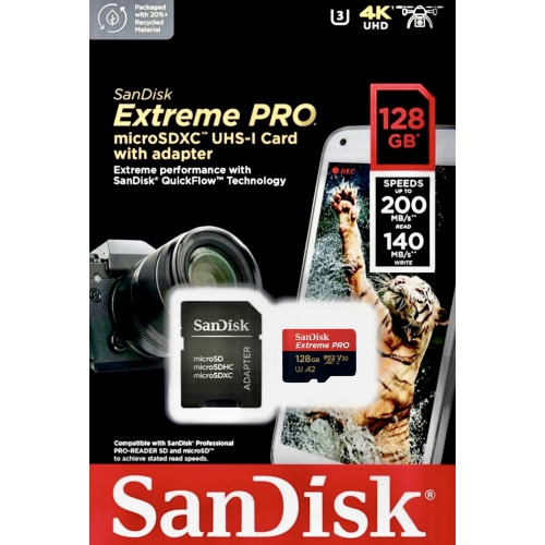 3* SanDisk Extreme PRO® 128GB micro SD Card | Speed: 200MB/s Read | 140MB/s Write | Extreme Performance SanDisk QuickFlow™ Technology | 5-in-1 Memory