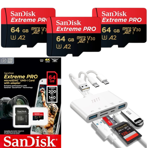 3 * SanDisk Extreme PRO® 64GB micro SD Card | Speed 200MB/s Read | 90MB/s Write | Extreme Performance SanDisk QuickFlow™ Technology | 5-in-1 Memory