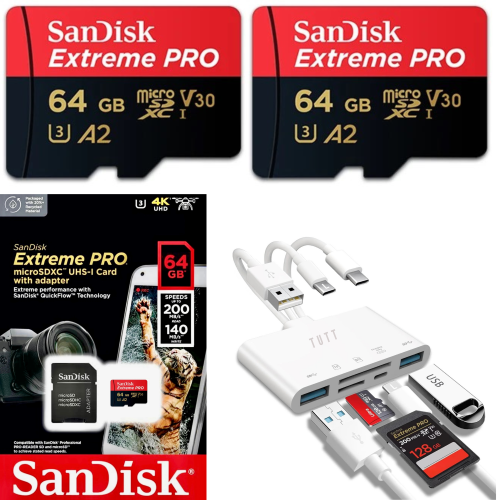2 * SanDisk Extreme PRO® 64GB micro SD Card | Speed: 200MB/s Read | 140MB/s Write | Extreme Performance SanDisk QuickFlow™ Technology | 5-in-1 Memory