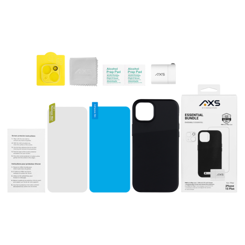 AXS Essential Bundle | PROTech Plus Case, Screen Protectors and 20w Charger for Apple iPhone 15 Plus