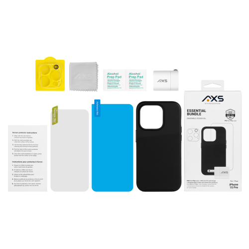 AXS Essential Bundle | PROTech Plus Case, Screen Protectors and 20w Charger for Apple iPhone 15 Pro
