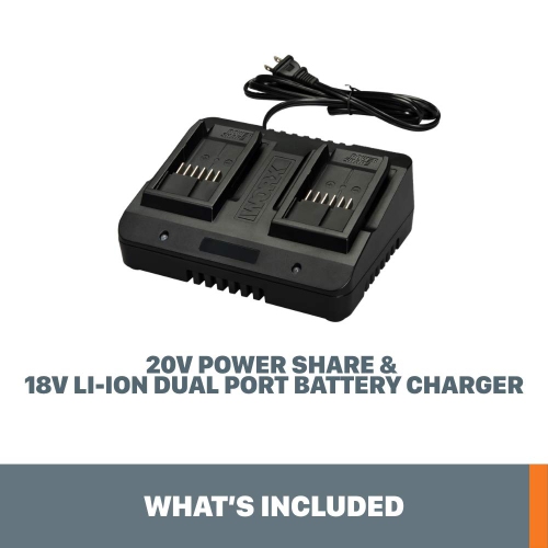 Chargeur de batterie au lithium-ion à deux ports WORX de WA3770 W avec partage d'alimentation 20 V et 18 V
