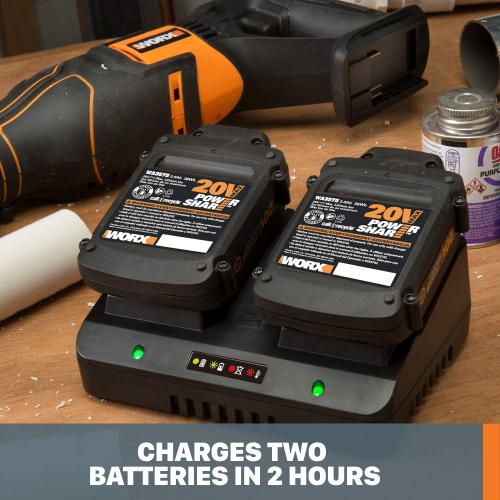 Chargeur de batterie au lithium-ion à deux ports WORX de WA3770 W avec partage d'alimentation 20 V et 18 V