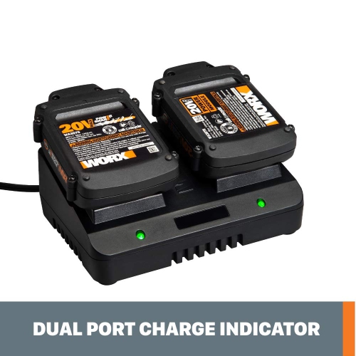 Chargeur de batterie au lithium-ion à deux ports WORX de WA3770 W avec partage d'alimentation 20 V et 18 V